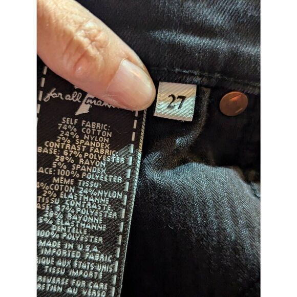 7 for All Mankind Women's Black Skinny Stretch Lace Panel Pants Size 27 - Picture 3 of 8
